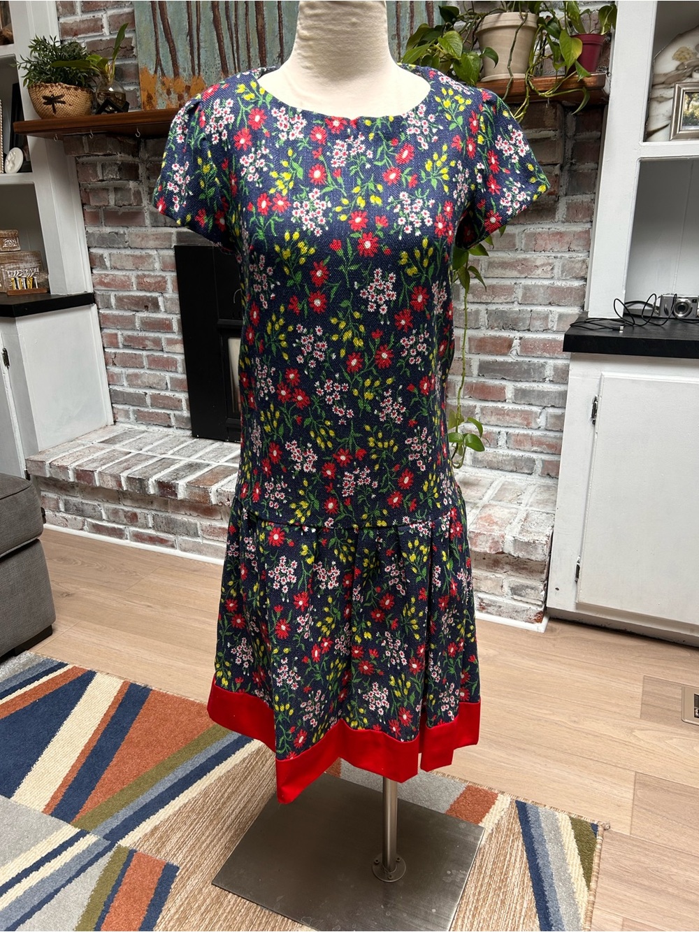 Vintage 60s 70s handmade blue floral dress Size Small